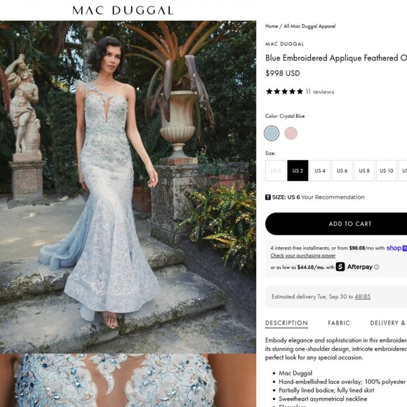 Mac Duggal 79264 Size 6 Light Blue Embroidered Feathered Trumpet Maxi Gown Dress - Picture 2 of 9